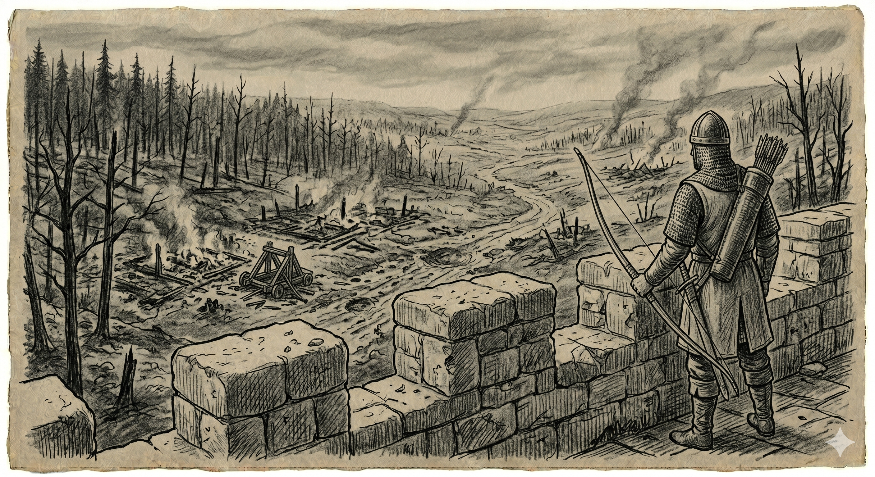 An archer stands watch on the wall
